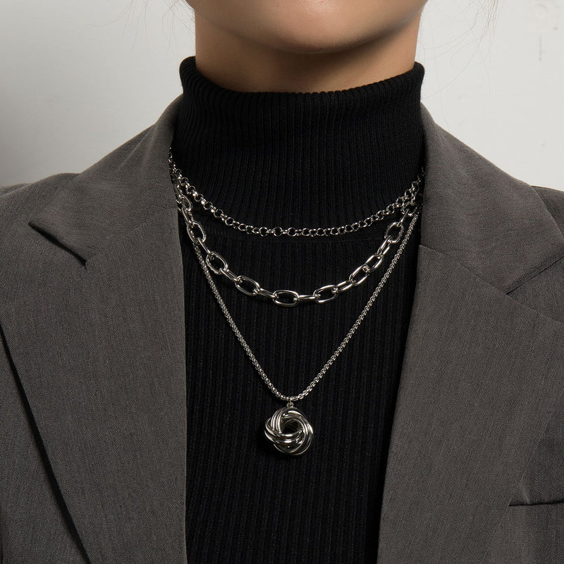 Multi-layered Sweater Chain Ring Pendant Women