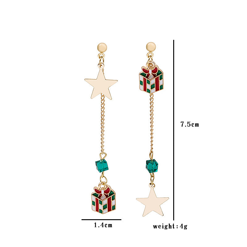 Asymmetrical Tassel Dripping Oil Snowman Bell Pendant Christmas Earrings