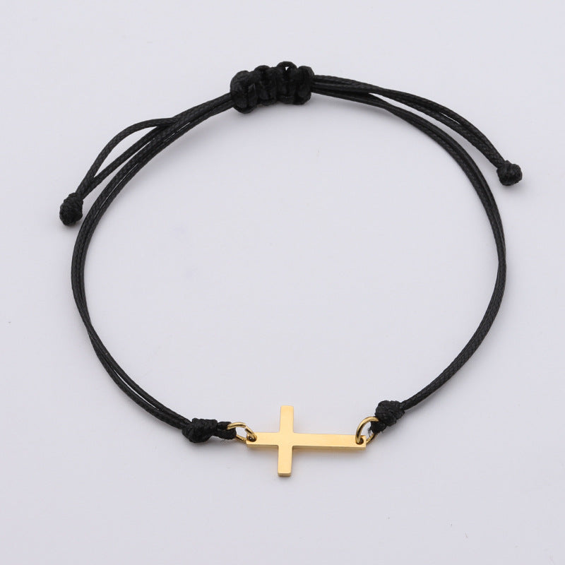 Braided Christmas Collection Stainless Steel Mirror Cross Bracelet