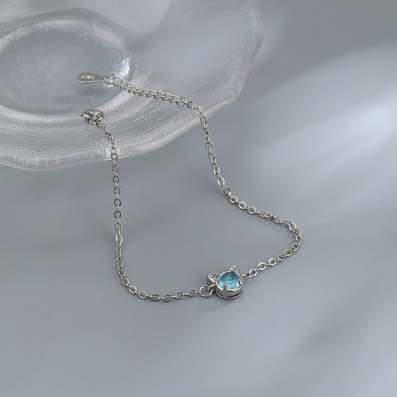 Inlaid Zircon Blue Cat Shape Bracelet