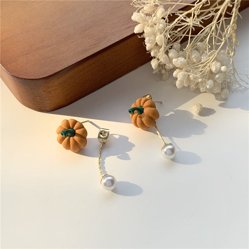 Cute Two-wear Earrings Small Pumpkin Pearl Girl Ear Clips