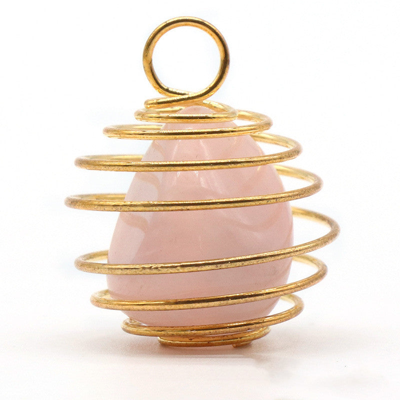 Natural Crystal Agate Semi-precious Stone Copper Wire Winding Spring Pendant