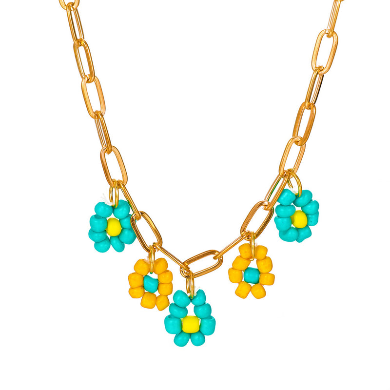 Creative Hollow Color Flower Thick Chain Necklace Small