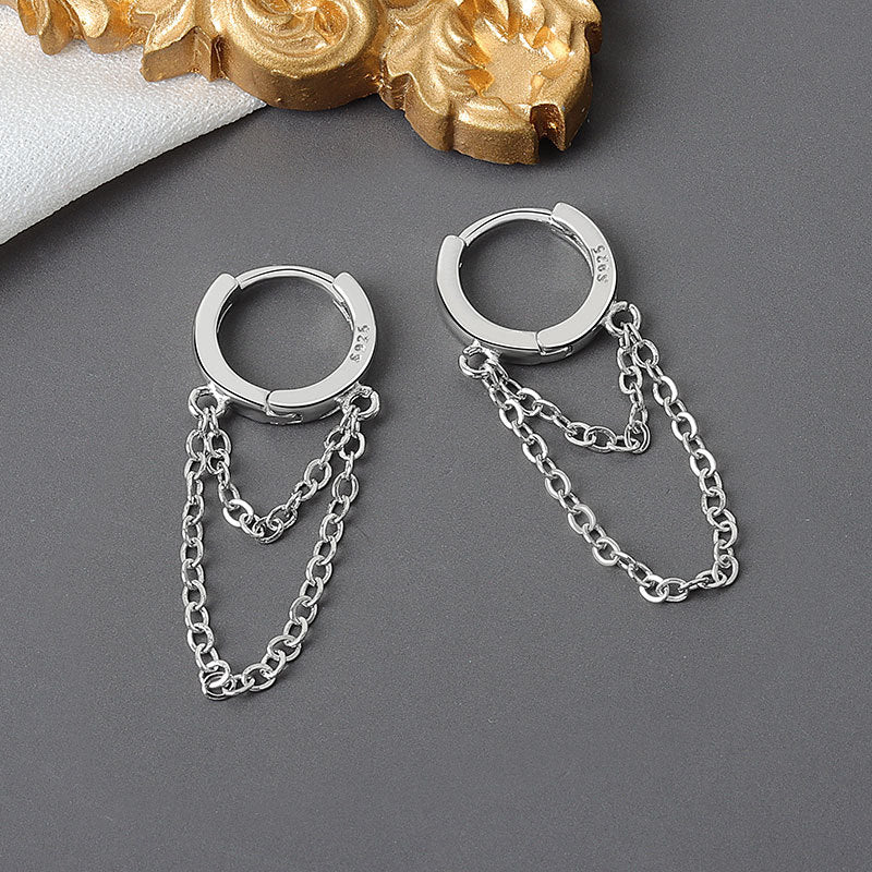 Double-layer Chain Earrings Female Circle Geometric Trendy Tassel Personality Wild Ear Buckle