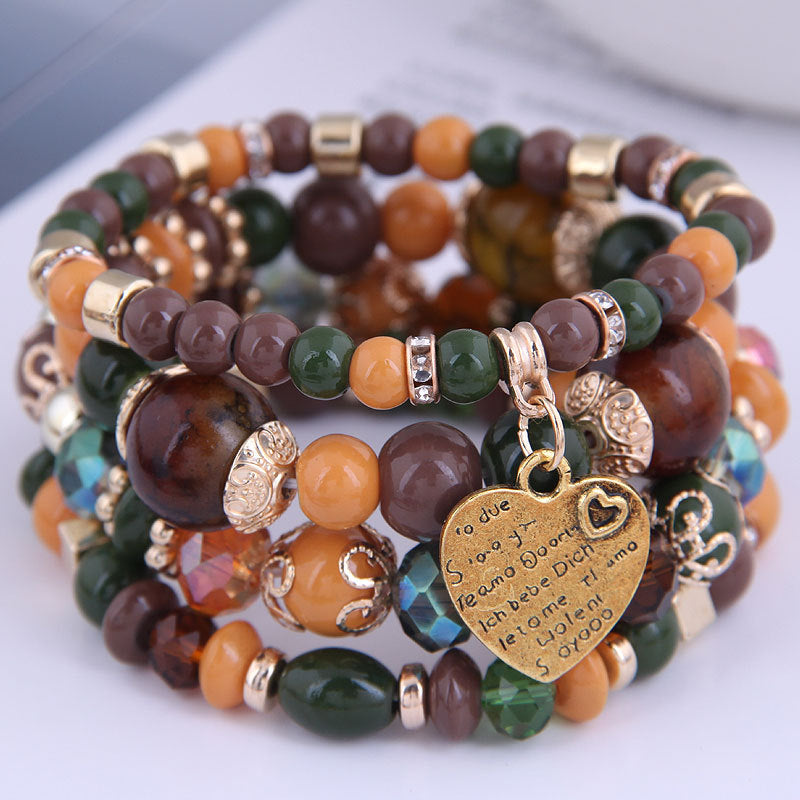 Bohemian Multi-layer Beaded Bracelet Rope Bracelet Heart Bracelet