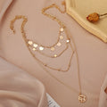 Simple Round Piece Five-Pointed Star Pendant Multilayer Necklace