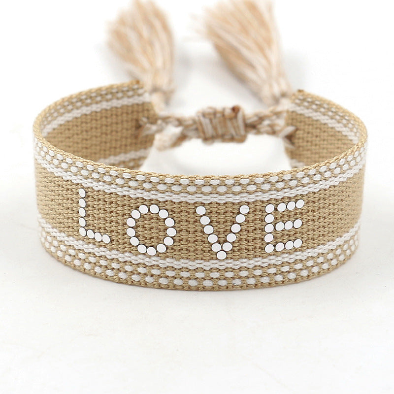 Braided Word Embroidered Diamond Bracelet