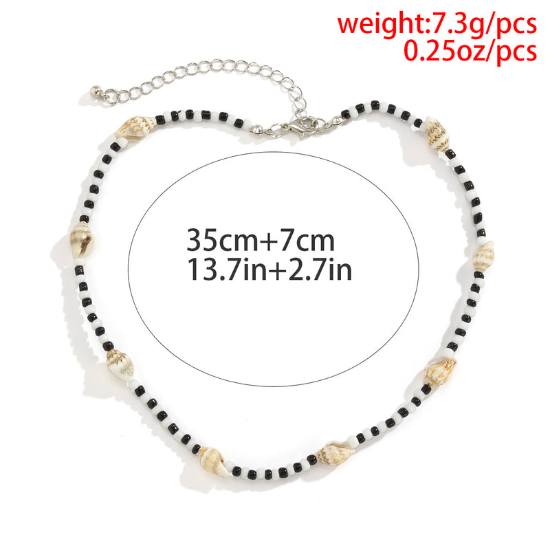 Beach Simple Hit Color Rice Bead Conch Shell Necklace