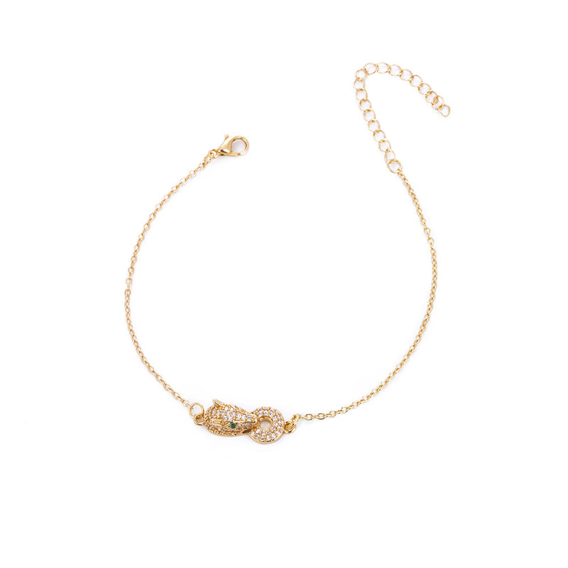 Simple Inlaid Zircon Leopard Head Gold Bracelet