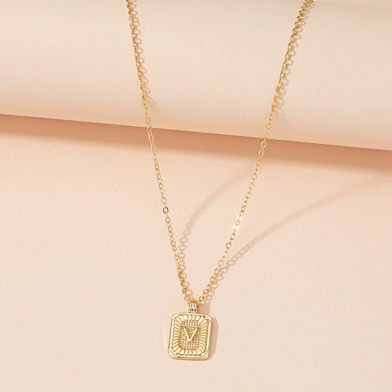 Japanese And Korean Ins Style Simple Square Brand 26 English Alphabet Necklace