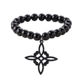 Stainless Steel Witch Irish Knot Charm Beaded Bracelet Black Celtic Knot Elastic Bracelets