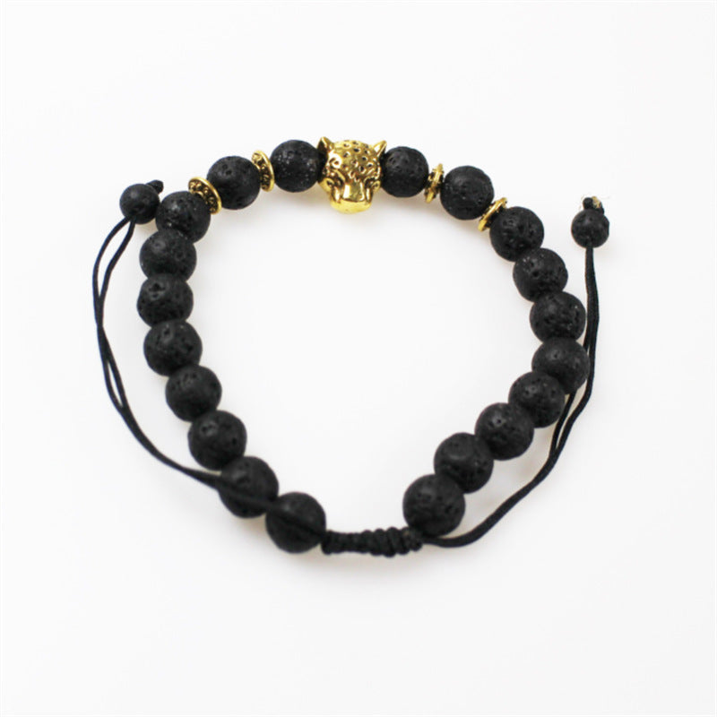Lava Volcanic Stone Essential Oil Bracelet Leopard Head