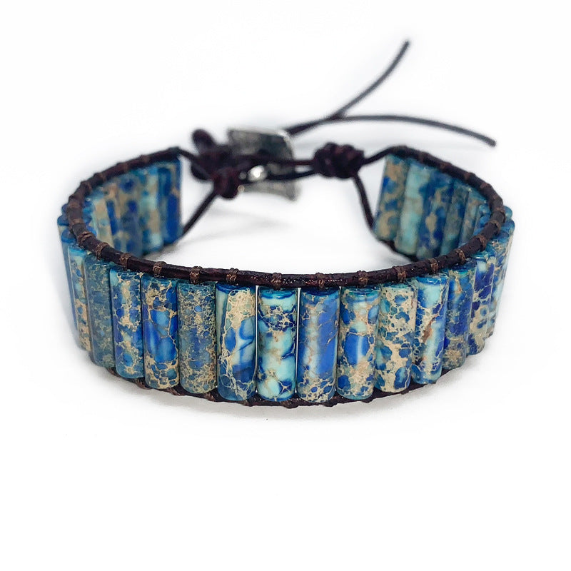 Colorful Imperial Stone Woven Monolayer Leather Bracelet