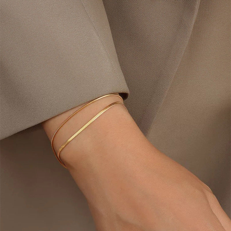 Senior 18K Gold High Color Preservation Double Layer Flat Snake Bone Bracelet For Women