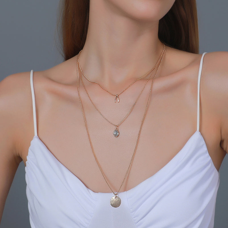 Zircon Disc Multilayer Necklace Creative And Simple