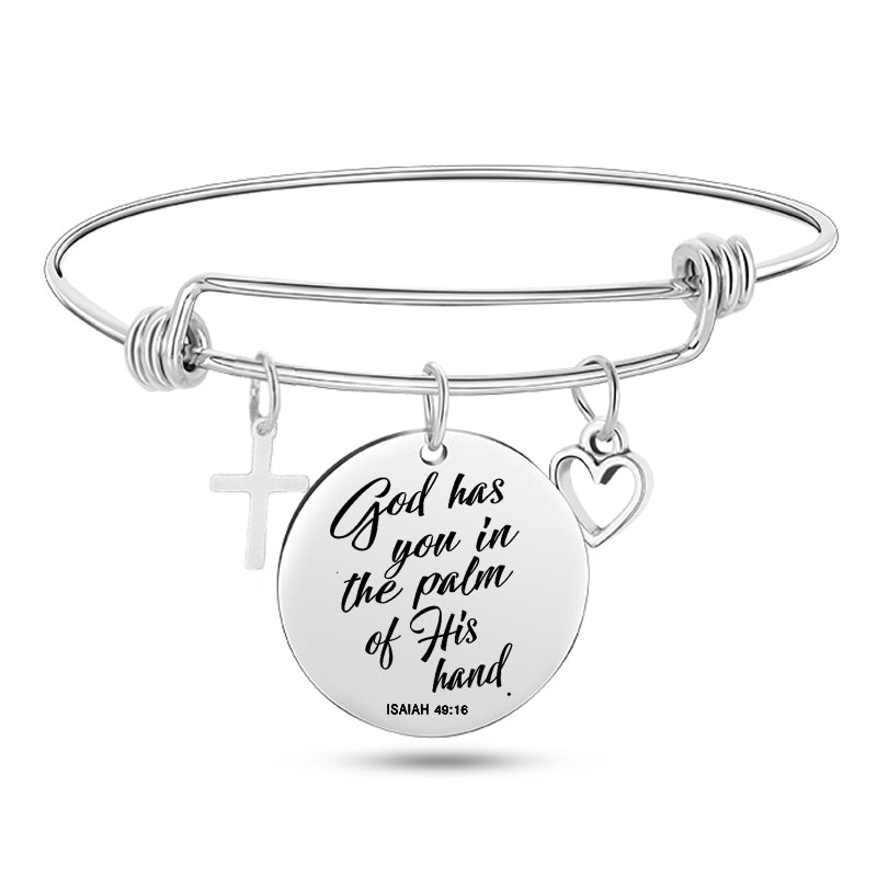 Cross Heart Charms Bible Psalm Stainless Steel Bangle  Bracelets