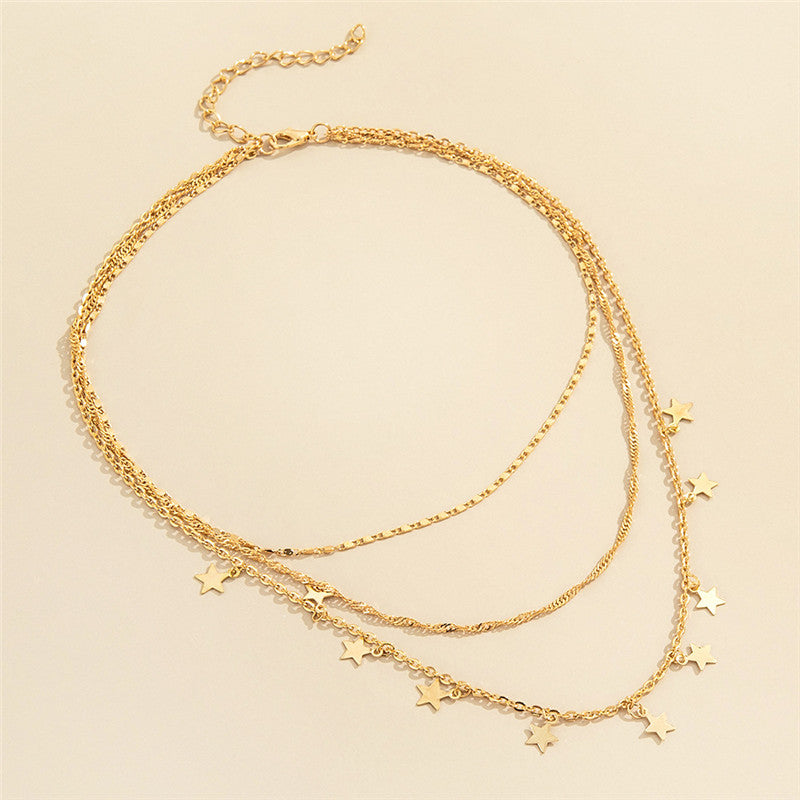 Retro Fashion Multi-layer Five-pointed Star Tassel Trend Clavicle Chain