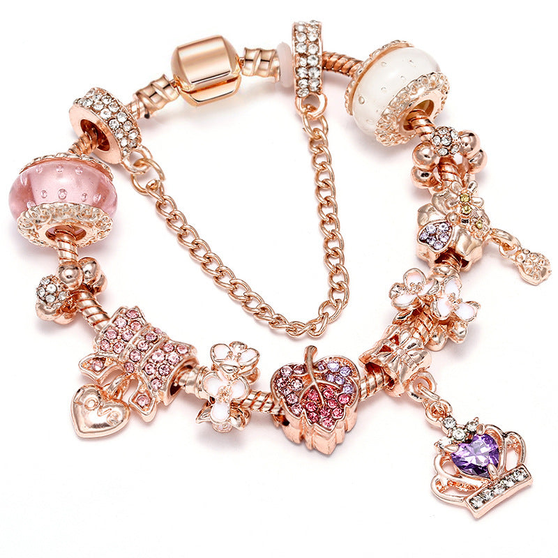 Rose Series Princess Crown Pendant Lady Bracelet