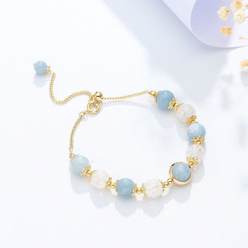 New Transit White Crystal Pop Flower Sliding Bracelet Original Aquamarine Bracelet