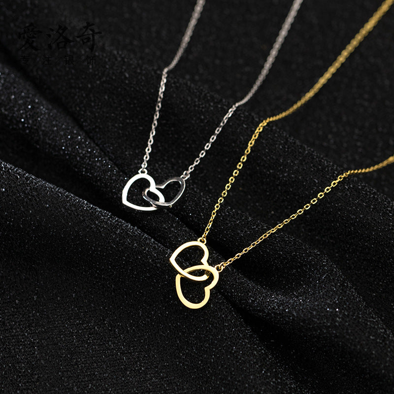 Double Heart Interlocking Titanium Steel Necklace