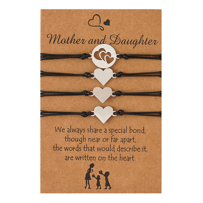 Mother's Day Stainless Steel Hollow Love Parent-Child Card Braided Bracelet