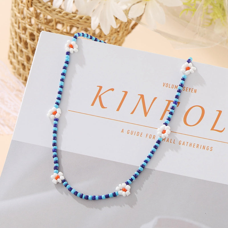 Ethnic Style Rice Bead Flower Necklace Bohemian Vitality