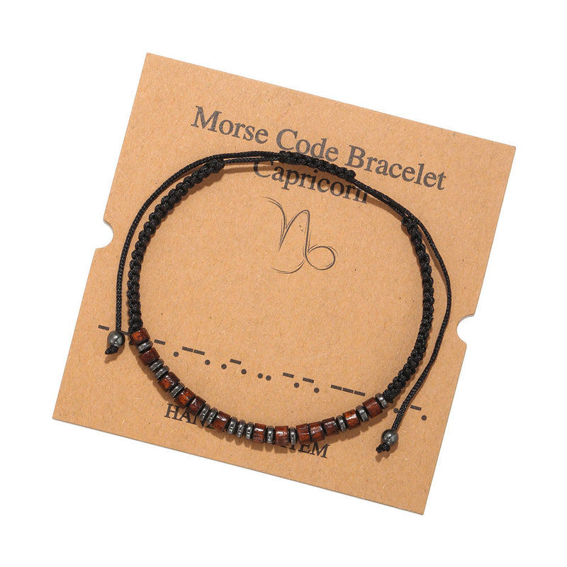 Black Iron Stone Wood Chip Beaded Card Couple Bracelet