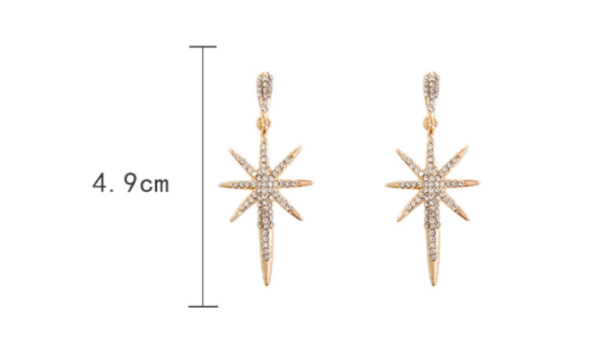 Fashionable Feminine Eight-pointed Star Long Silver Needle Earrings