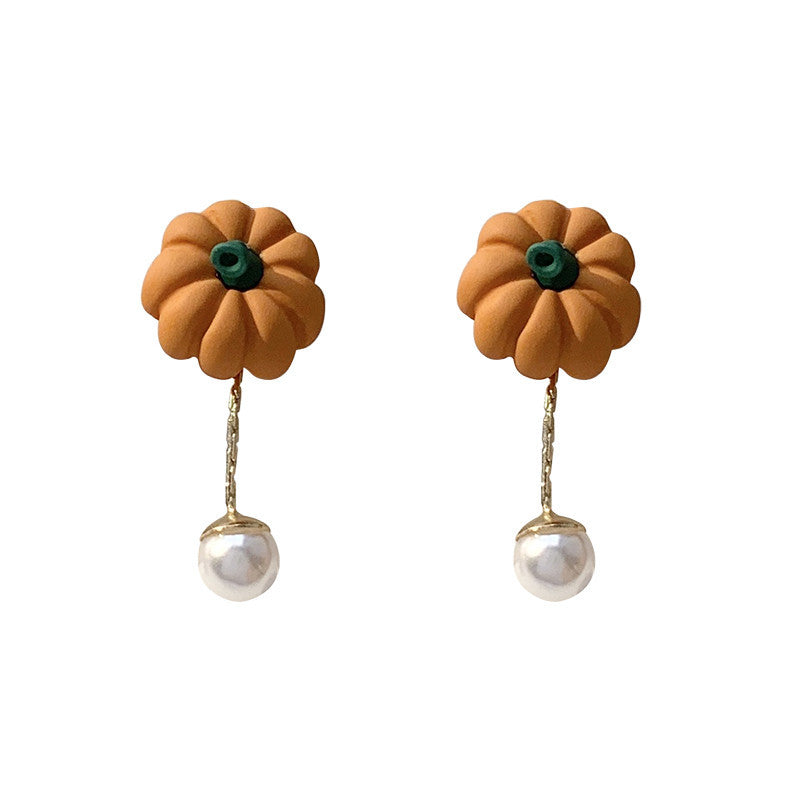 Cute Two-wear Earrings Small Pumpkin Pearl Girl Ear Clips