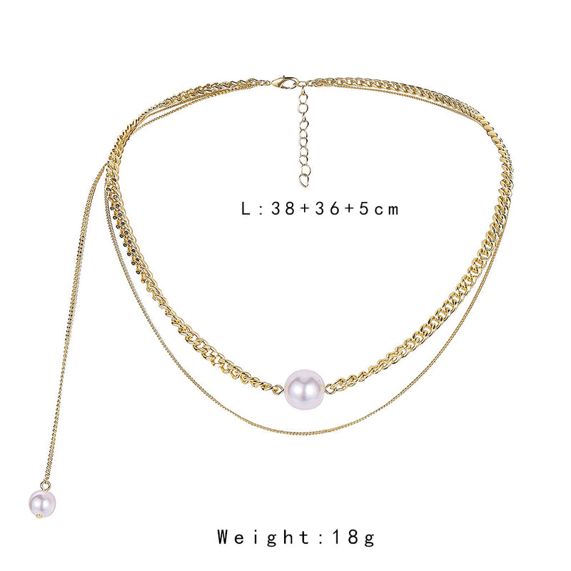All-match Cold Rock Hip-hop Pearl Necklace Clavicle Chain Female