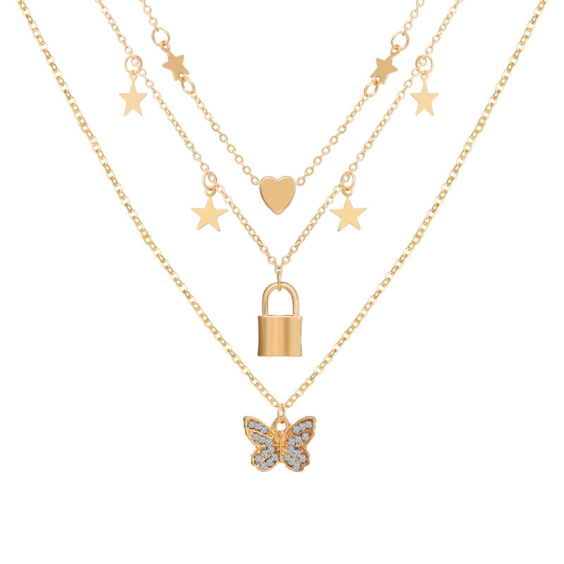 Pendant Necklace Creative Stacking Lock Love Multi-Layer Clavicle Chain