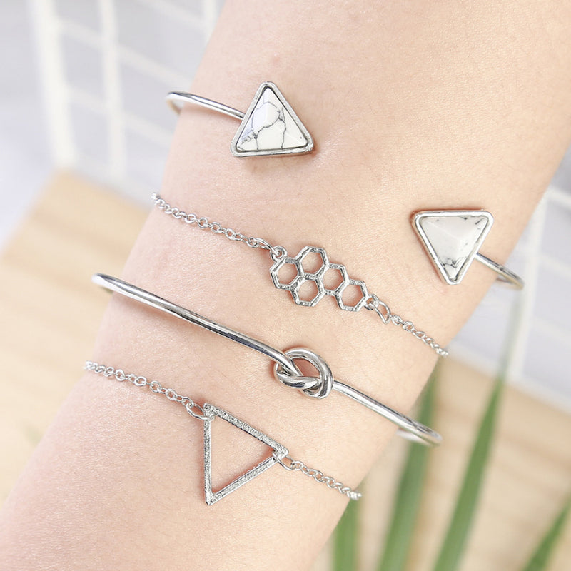 European And American Trend Cross-border Jewelry Leaf Love Triangle LOVE Bracelet Circle Bracelet Set