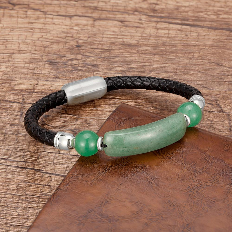 Curved Stone Leather Rope Braided Bracelet