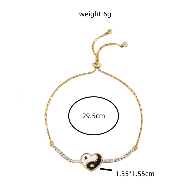 Brass Heart Gold Plated Oil Drip Zircon Adjustable Pull Bracelet
