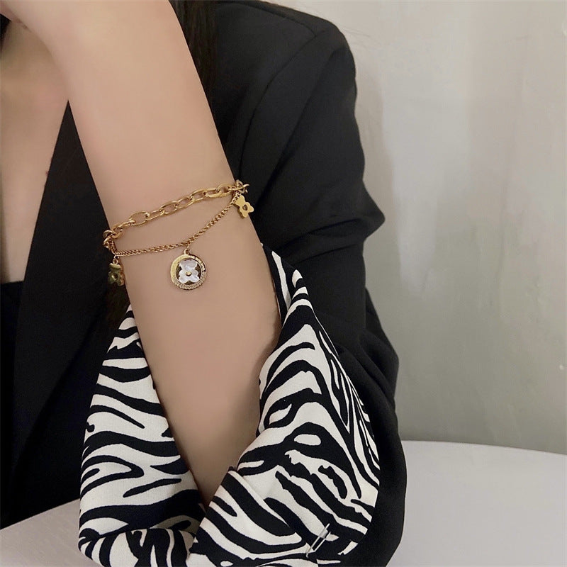 Titanium Steel Double Thick Chain Love Bear Bracelet Women