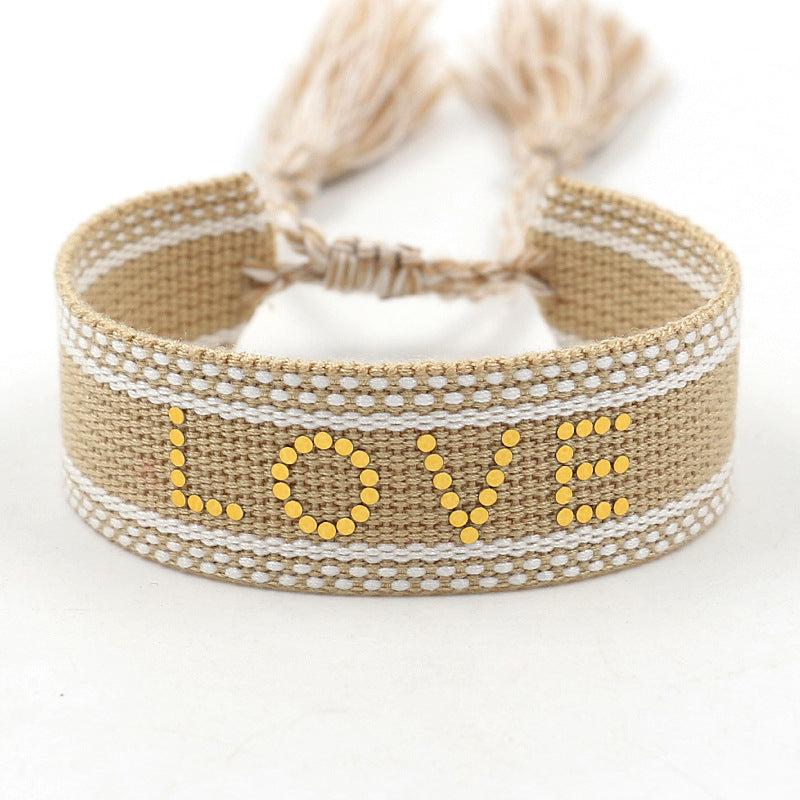 Braided Word Embroidered Diamond Bracelet