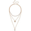 Multilayer Thin Chain Pearl And Diamond Butterfly Pendant Necklace