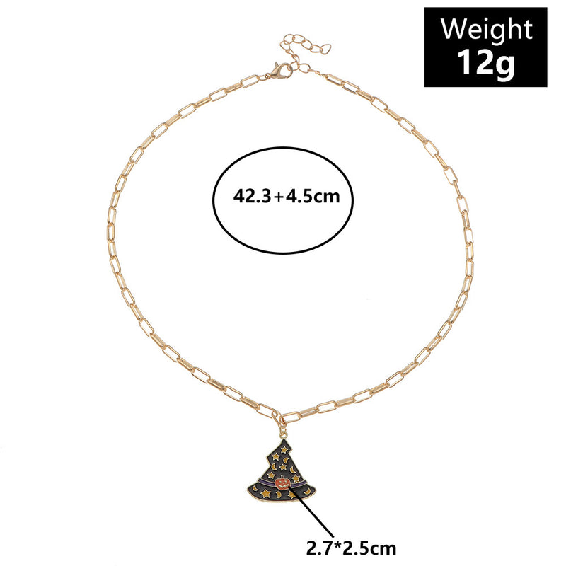 Creative Alloy Dripping Oil Magic Hat Ghost Festival Necklace