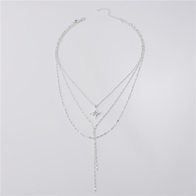 Fashion Tassel Pendant Female Multi-layer Star Full Diamond Necklace