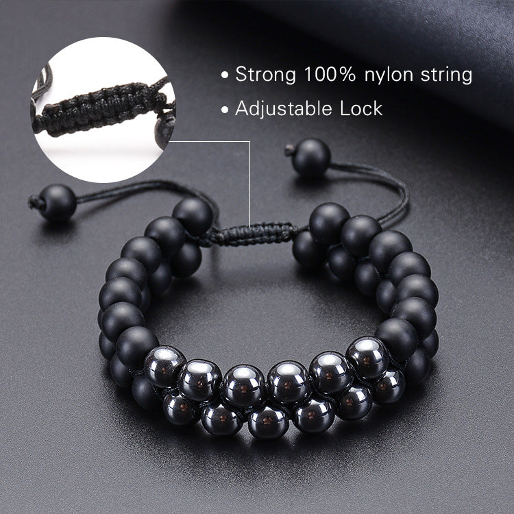 Natural Stone Frosted Stone Beaded Bracelet Iron Ore Double Wrap Braided Bracelet