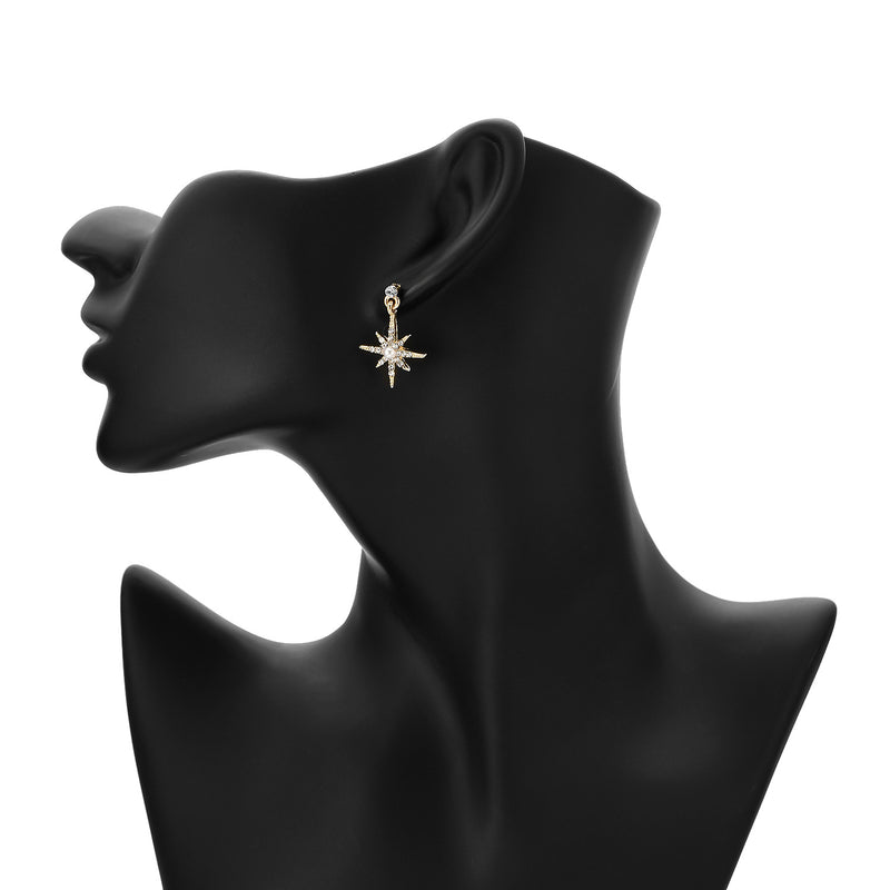 Eight-pointed Star Star And Moon Full Diamond Asymmetric Earrings