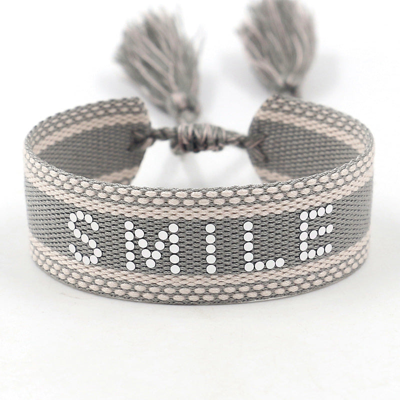 Braided Word Embroidered Diamond Bracelet