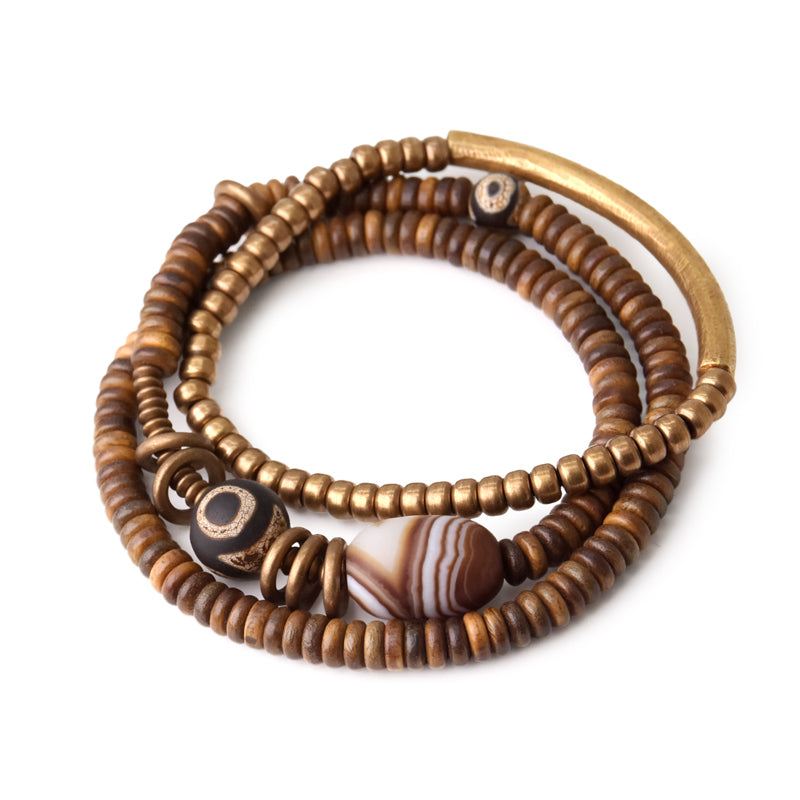 Bracelet Women's Literary Copper Beads Antique Wood Bracelet Men's Jewelry