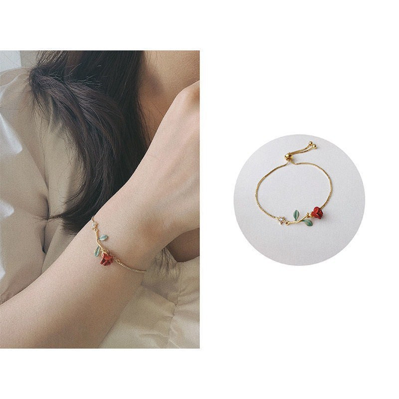 Women's Light Luxury Retro Hand Painted Rose Bracelet