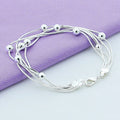 Silver Plated Korean Fashion Five Lines Snake Bone Beads Bracelet
