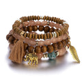 Retro Multi-layer Stretch Wooden Bead Glass Beads Bracelet