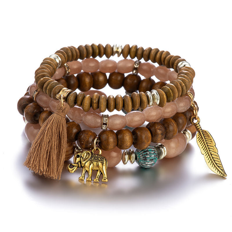 Retro Multi-layer Stretch Wooden Bead Glass Beads Bracelet