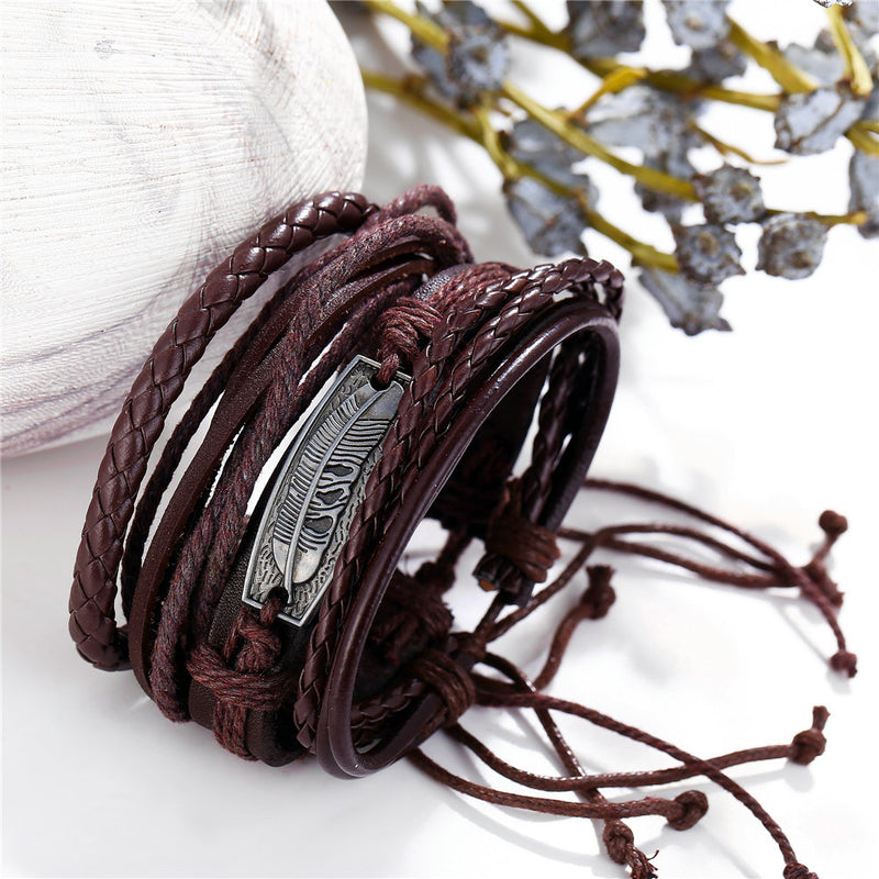 Creative Simple Feather Braided Bracelet Set Of Four