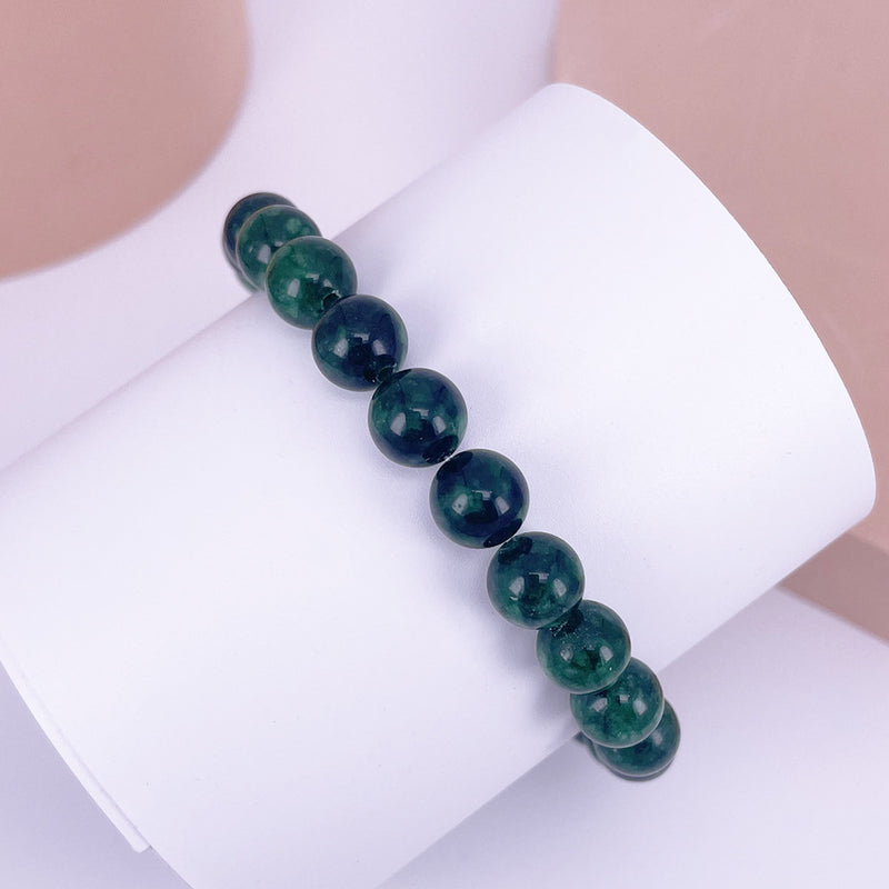 Dry Bluestone Beaded Stretch Bracelet Dark Green