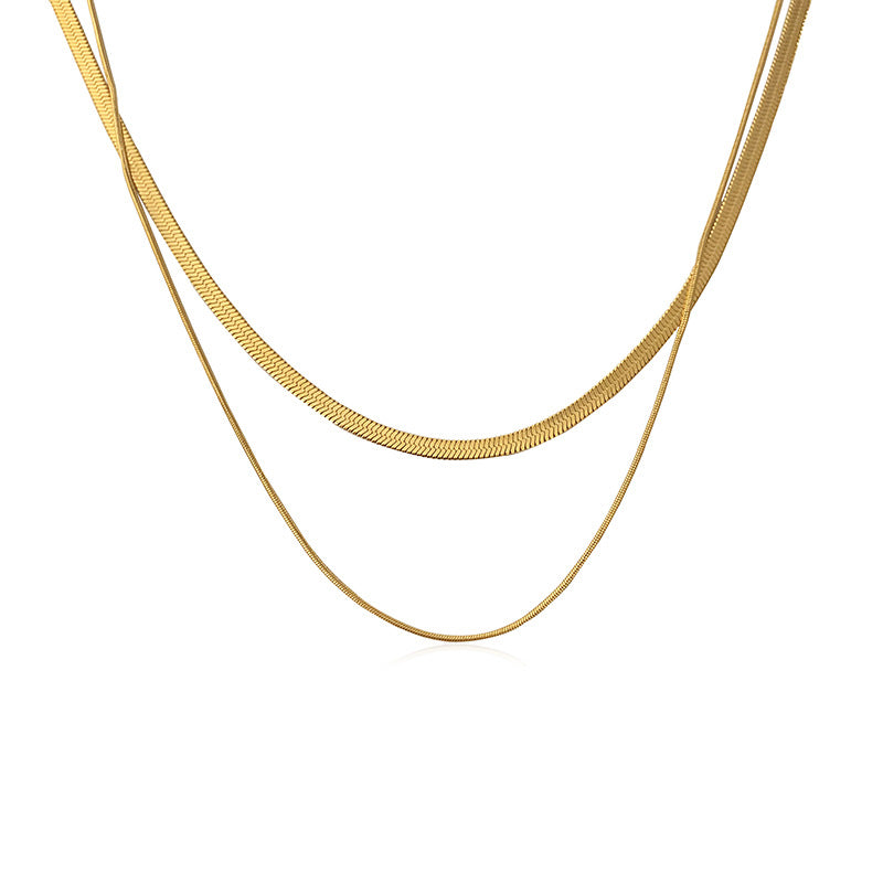 Senior 18K Gold High Color Preservation Double Layer Flat Snake Bone Bracelet For Women